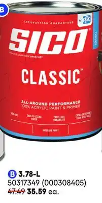RONA 3.78-L cans and 18.9-L pails of SICO Clean Surface, Classic interior paint and GoPrime primer 3.78-L offer