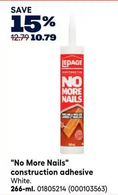 RONA No More Nails construction adhesive, 266-ml offer