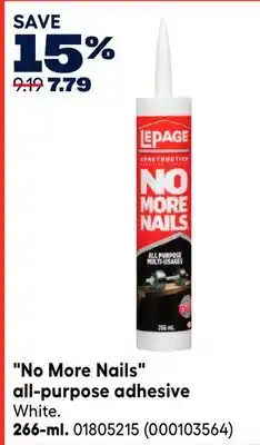 RONA No More Nails all-purpose adhesive, 266-ml offer