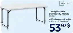 Walmart 4' Folding plastic table offer