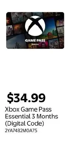 Walmart Xbox Game Pass Essential 3 Months Digital Code offer