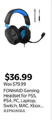 Walmart Fonhaid gaming headset for ps5, ps4, pc, laptop, switch, mac, xbox... offer
