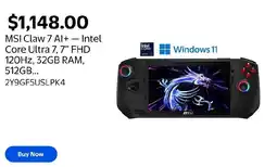 Walmart MSI Claw 7 Al+ - Intel Core Ultra 7,7" FHD 120Hz, 32GB RAM, 512GB offer