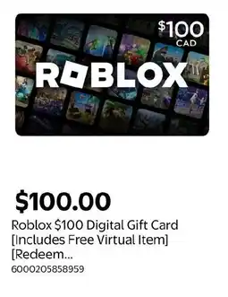 Walmart Roblox $100 Digital Gift Card Includes Free Virtual Item [Redeem... offer