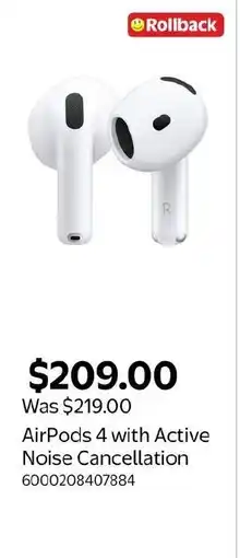 Walmart AirPods 4 with Active Noise Cancellation offer