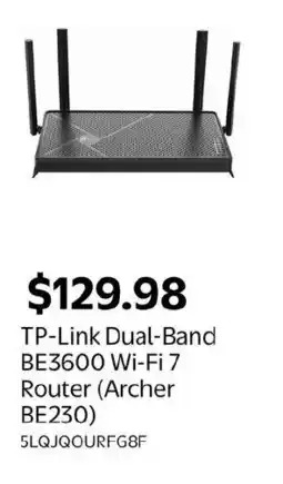 Walmart TP-Link Dual-Band BE3600 Wi-Fi 7 Router Archer BE230 offer