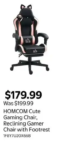 Walmart HOMCOM Cute Gaming Chair, Reclining Gamer Chair with Footrest offer