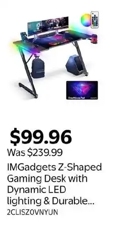 Walmart IMGadgets Z-Shaped Gaming Desk with Dynamic LED lighting & Durable... offer