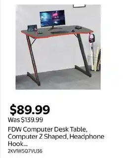 Walmart FDW Computer Desk Table, Computer Z Shaped, Headphone Hook... offer