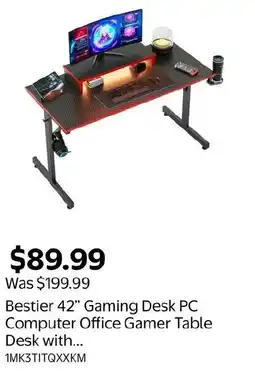 Walmart Bestier 42" Gaming Desk PC Computer Office Gamer Table Desk with... offer