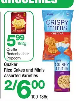 Highland Farms Orville Redenbacher Popcorn, Quaker Rice Cakes and Minis offer