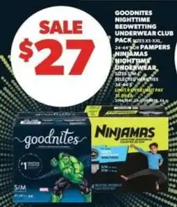 Real Canadian Superstore Goodnites Nighttime Bedwetting Underwear Club Pack or Pampers Ninjamas Nighttime Underwear offer