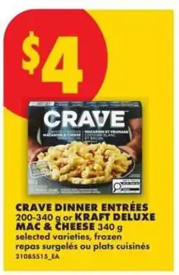 No Frills CRAVE Dinner Entrées or Kraft Deluxe Mac & Cheese offer