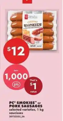 No Frills PC 'Smokies' or Pork Sausages offer