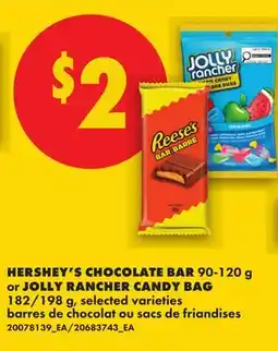 No Frills HERSHEY'S CHOCOLATE BAR, 90-120 G OR JOLLY RANCHER CANDY BAG, 182/198 G offer