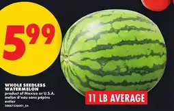 No Frills WHOLE SEEDLESS WATERMELON, 11 LB AVERAGE offer