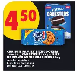 No Frills CHRISTIE FAMILY SIZE COOKIES, 374-488 G, CAKESTERS, 285 G OR RITZ DRIZZLED MINIS CRACKERS, 226 G offer