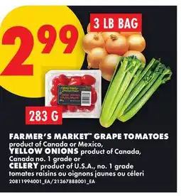 No Frills FARMER'S MARKET GRAPE TOMATOES, 283 G YELLOW ONIONS, 3 LB BAG or CELERY offer