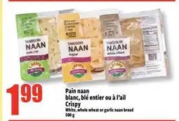Bonanza White, whole wheat or garlic naan bread offer