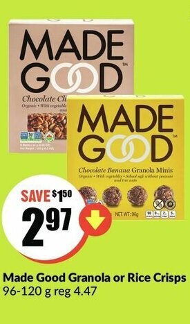 FreshCo Made Good Granola or Rice Crisps offer