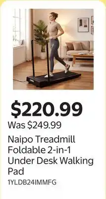 Walmart Naipo Treadmill Foldable 2-in-1 Under Desk Walking Pad offer