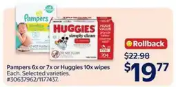 Walmart Pampers 6x or 7x or Huggies 10x wipes offer