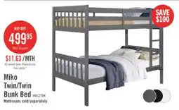 The Brick Miko Bunk Bed with Ladder & Guard Rail for Kids, Grey - Twin/Twin offer