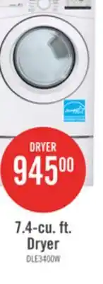 The Brick LG 7.4 Cu. Ft. Electric Dryer - White - Stackable - DLE3400W offer