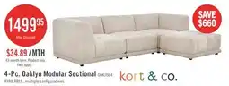 The Brick Kort & Co. Oaklyn Modular 4-Piece Fabric Sectional with Ottoman and Tufted Seat Cushions - Beige offer