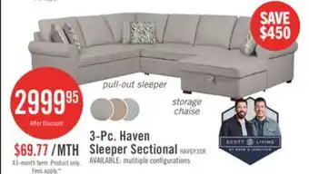 The Brick Scott Living Haven 3-Piece Right-Facing Chenille Fabric Sleeper Sectional with Storage Chaise - Grey offer