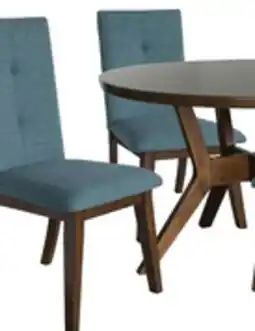 The Brick Chelsea 5pc Dining Set with Table & 4 Blue Chairs, 48W Round - Walnut Brown offer