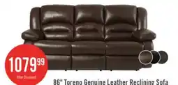 The Brick Toreno 86 Genuine Leather Reclining Sofa - Brown offer