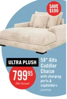 The Brick Alto 58 Ultra Plush Faux Fur Fabric Chaise Lounge with Dual Cupholders and USB Port - Taupe offer