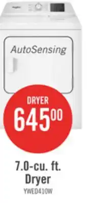 The Brick Whirlpool 29 7.0 Cu. Ft. Electric Dryer with AutoSensing - YWED4105SW offer