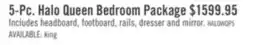 The Brick Halo 5pc Bedroom Set with Bed, Dresser & Mirror, LED, Glam, White - Queen Size offer