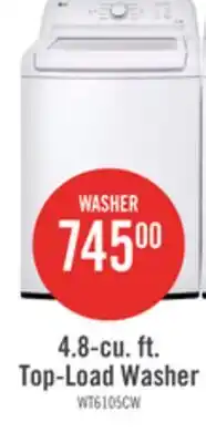The Brick LG 4.8 Cu. Ft. Top-Load High-Efficiency Washer - White - WT6105CW offer