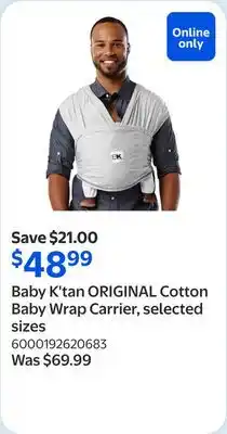 Walmart Baby K'tan ORIGINAL Cotton Baby Wrap Carrier, selected sizes offer
