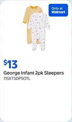 Walmart George Infant 2pk Sleepers offer