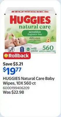 Walmart HUGGIES Natural Care Baby Wipes, 10X 560 ct offer