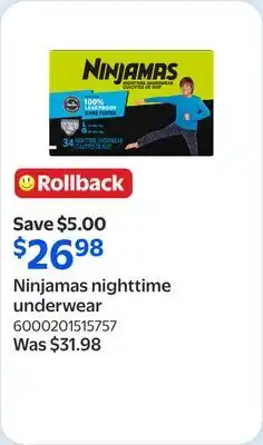 Walmart Ninjamas nighttime underwear offer