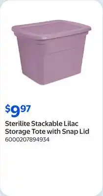 Walmart Sterilite Stackable Lilac Storage Tote with Snap Lid offer