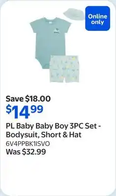 Walmart PL Baby Baby Boy 3PC Set - Bodysuit, Short & Hat offer