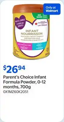 Walmart Parent's Choice Infant Formula Powder, 0-12 months offer