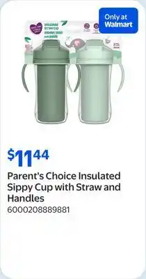 Walmart Parent's Choice Insulated Sippy Cup with Straw and Handles offer