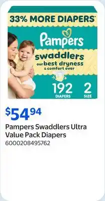 Walmart Pampers Swaddlers Ultra Value Pack Diapers offer