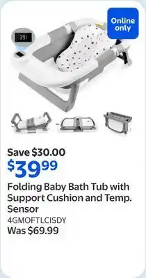 Walmart Folding Baby Bath Tub with Support Cushion and Temp. Sensor offer