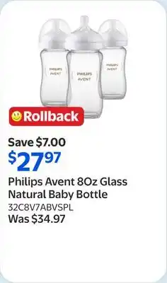 Walmart Philips Avent 8Oz Glass Natural Baby Bottle offer