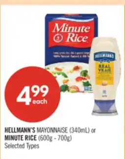 Shoppers Drug Mart HELLMANN'S MAYONNAISE (340mL) or MINUTE RICE (600g - 700g) offer