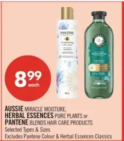 Shoppers Drug Mart AUSSIE MIRACLE MOISTURE, HERBAL ESSENCES PURE PLANTS or PANTENE BLENDS HAIR CARE PRODUCTS offer