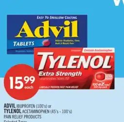 Shoppers Drug Mart ADVIL IBUPROFEN (100's) or TYLENOL ACETAMINOPHEN (45's - 100's) PAIN RELIEF PRODUCTS offer